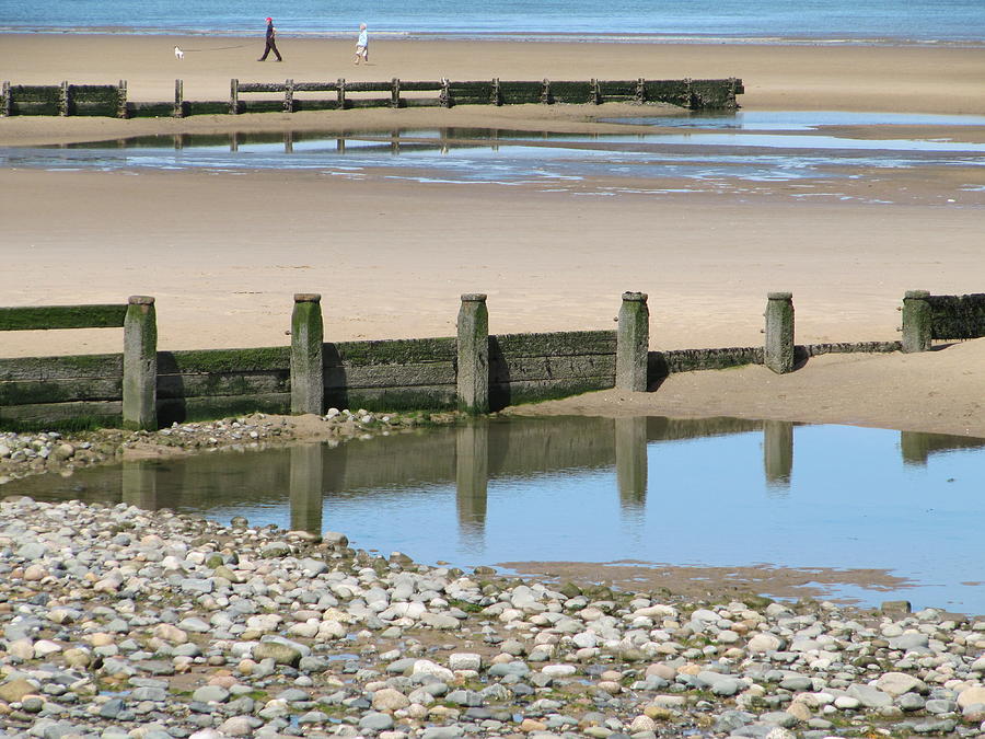 Beach Photograph - Reflections at the seaside and dog walkers by Errol  Jameson
