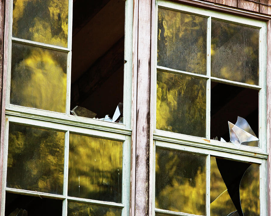 Point Reyes National Seashore Photograph - Reflections In Broken Windows At Lairds by Ron Koeberer