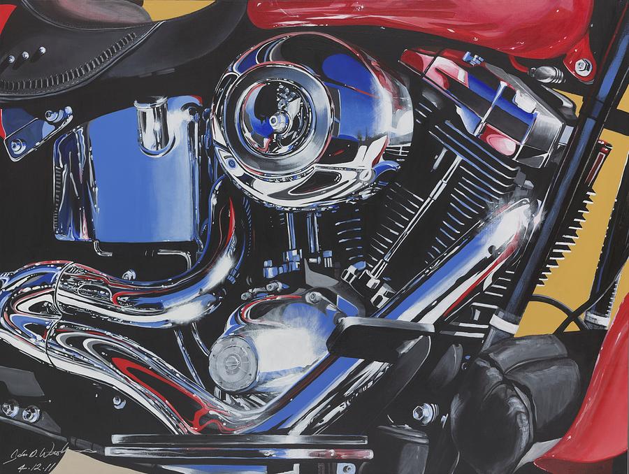 Harley Davidson Motorcycles Painting - Reflections of a fat boy by John Westerhold