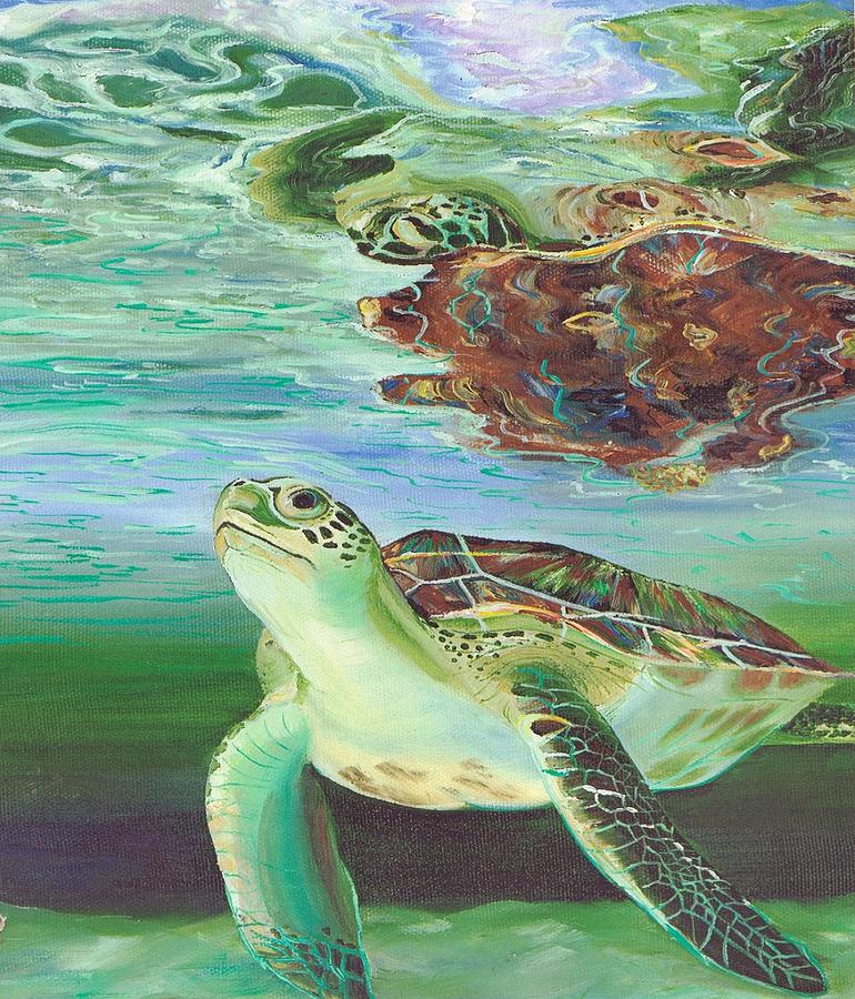Turtle Painting - Reflections Of A Honu by Linda Briggs