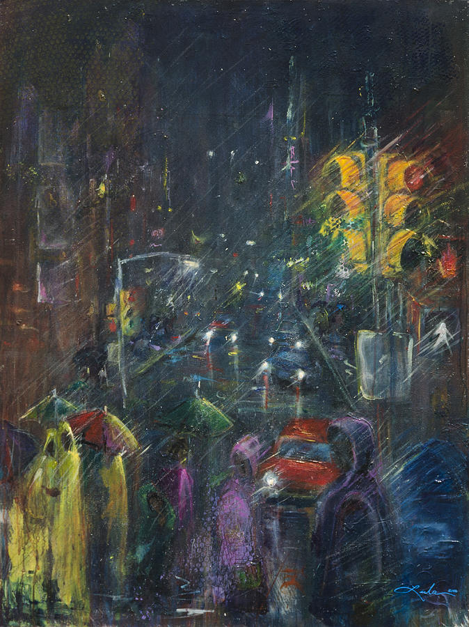 Reflections of a Rainy Night Painting by Leela Payne