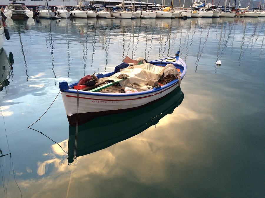 Boat Photograph - Reflections of Greece by Carol Trim
