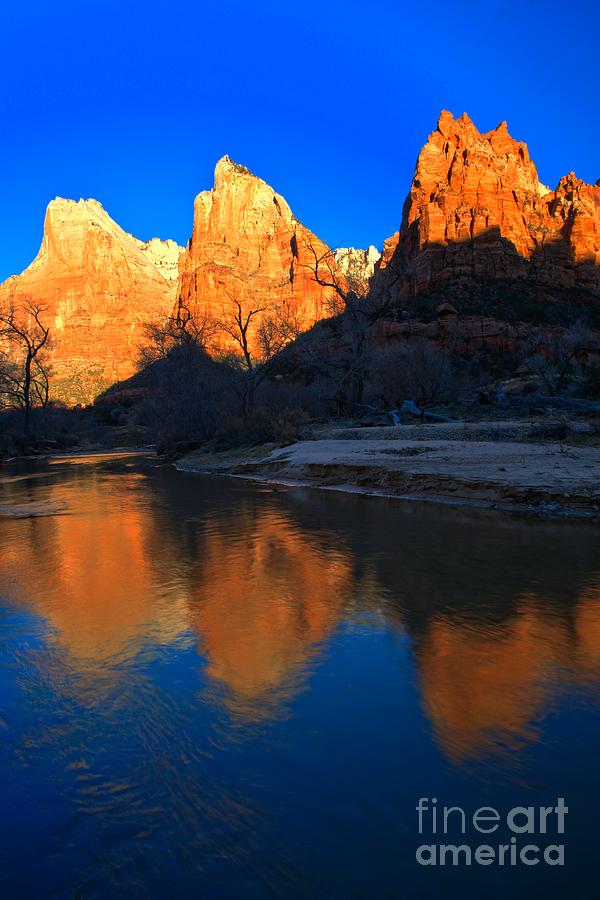 Zion National Park Photograph - Reflections Of The Zion Patriarchs by Adam Jewell
