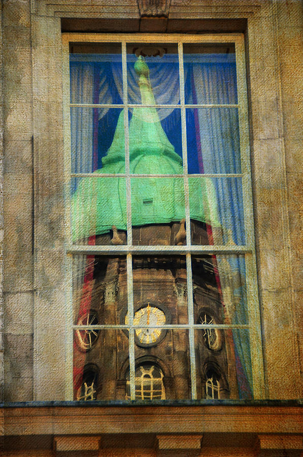 Vintage Photograph - Reflections of Watch Tower of Dublin Castle. Streets of Dublin. Painting Collection by Jenny Rainbow