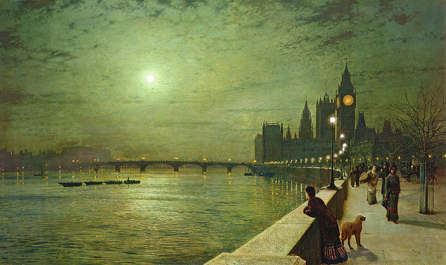 Reflections on the Thames. Westminster Painting by John Atkinson Grimshaw