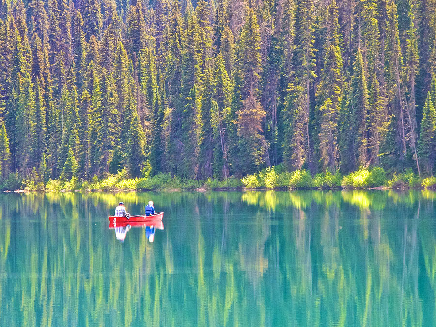 National Parks Photograph - Reflective Fishing on Emerald Lake in Yoho National Park-British Columbia-Canada  by Ruth Hager