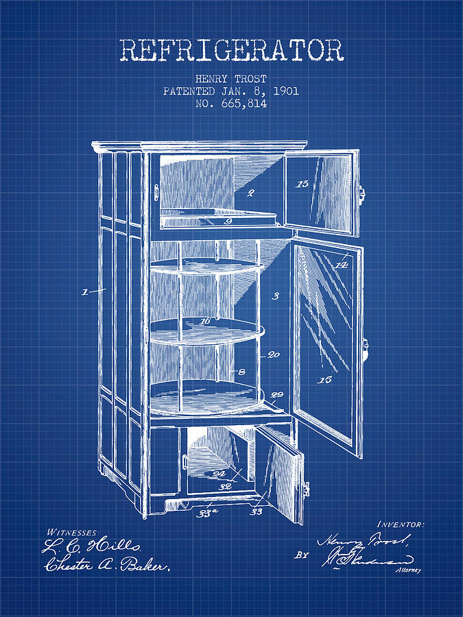 Vintage Digital Art - Refrigerator patent from 1901 - Blueprint by Aged Pixel