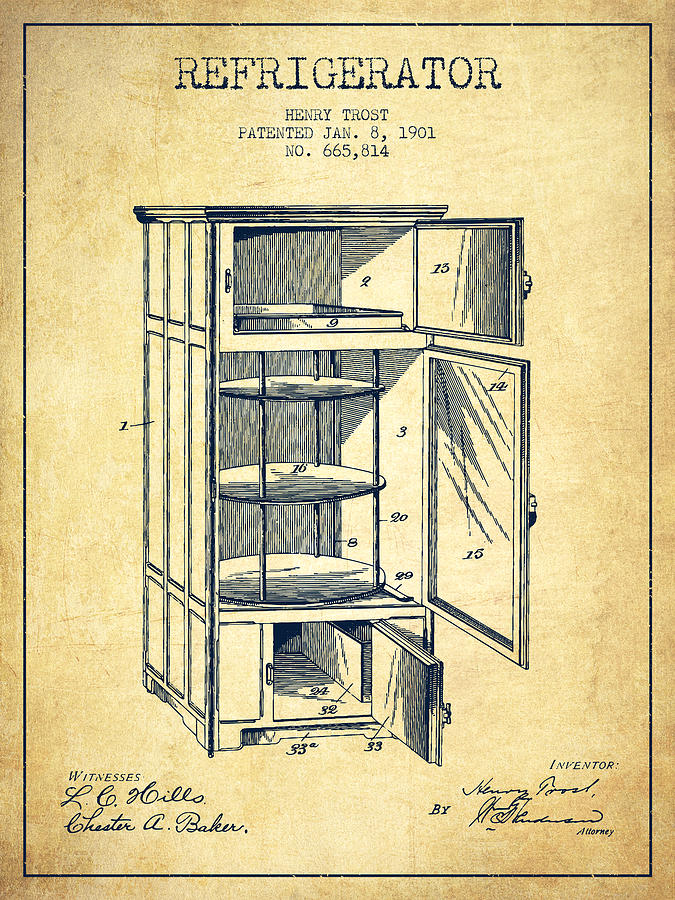 Vintage Digital Art - Refrigerator patent from 1901 - Vintage by Aged Pixel