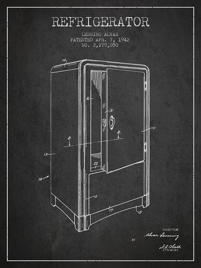 Vintage Digital Art - Refrigerator patent from 1942 - Dark by Aged Pixel