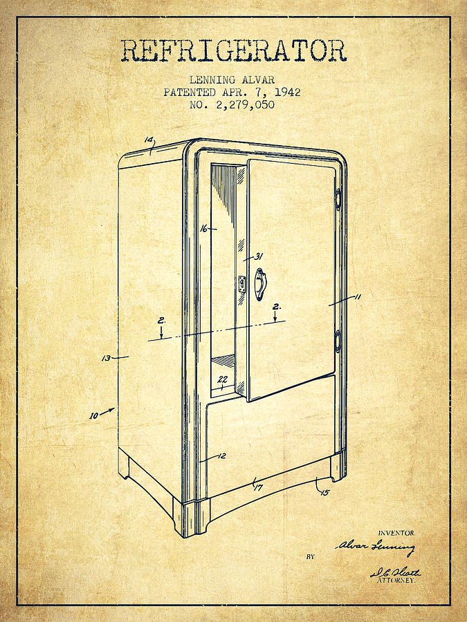 Vintage Digital Art - Refrigerator patent from 1942 - Vintage by Aged Pixel