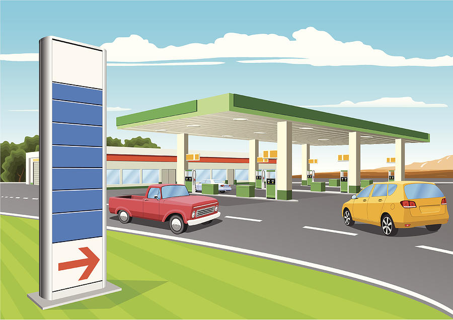 Refueling Station with Gas Prices Sign Drawing by Youst