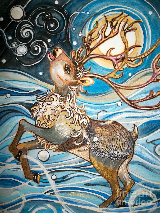 Reindeer - Free Spirited -  Snowflakes Painting