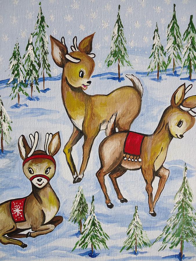 Reindeer Painting by Leslie Manley