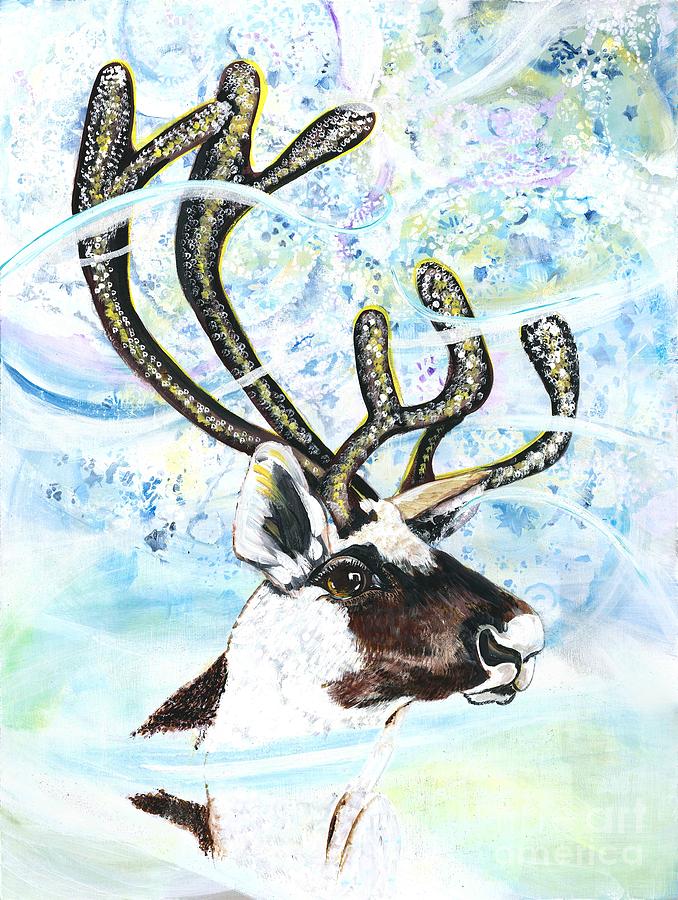 Reindeer - Winter Snow Storm Painting