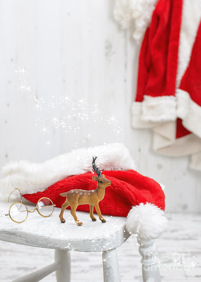 Santa Claus Photograph - Reindeer With Santa Hat by Amanda Elwell