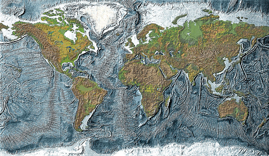 Relief map of the Earth Digital Art by Carol and Mike Werner