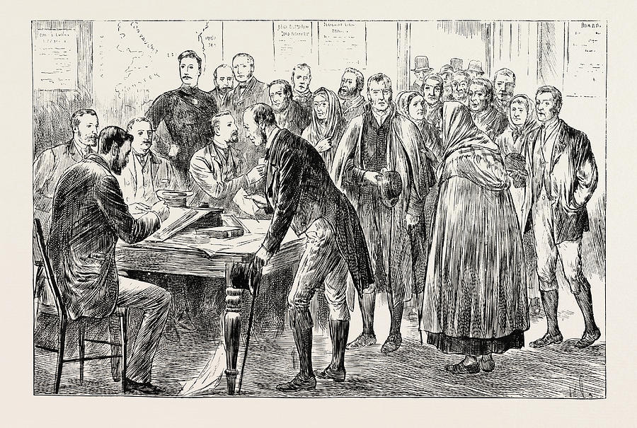 Vintage Drawing - Relief Of Irish Distress Applying For Seed Potatoes by English School