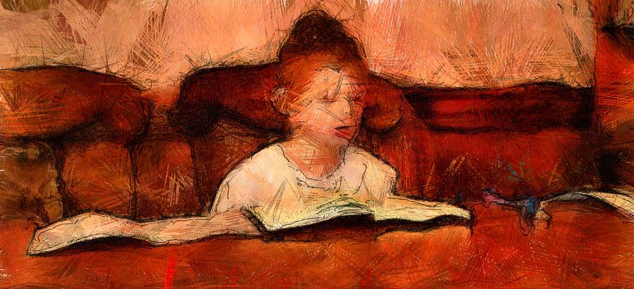 Religious Boy Learning with Book old world study education library  Drawing by MendyZ