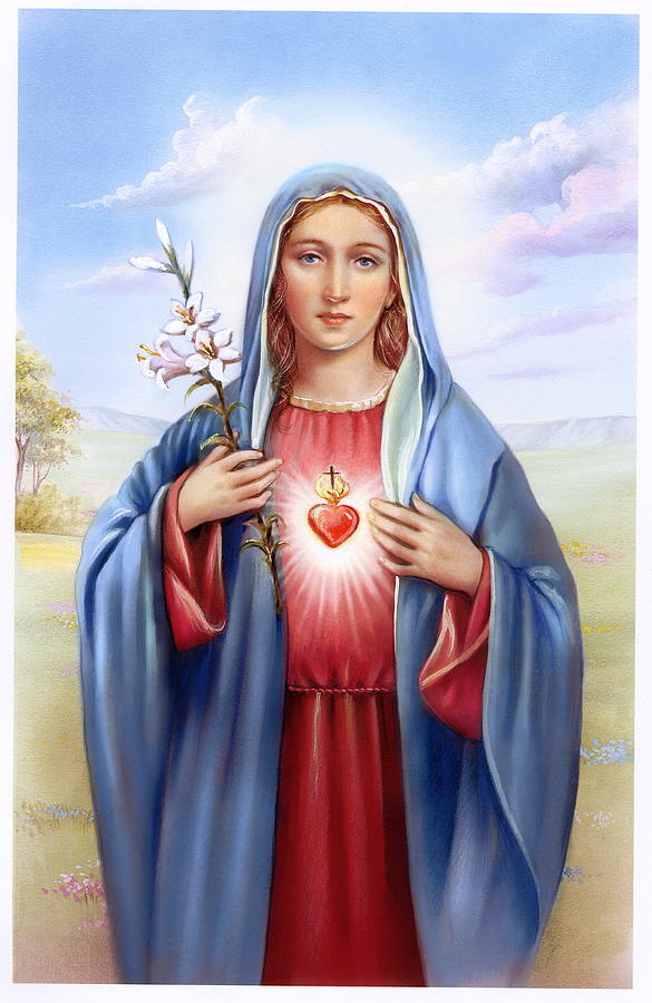 Religious Sacred Heart Of Virgin Mary Painting by Patrick