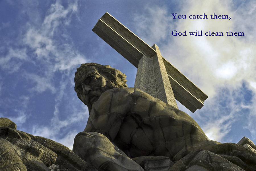 Madrid Photograph - Religious Sculpture and Words by Sally Weigand