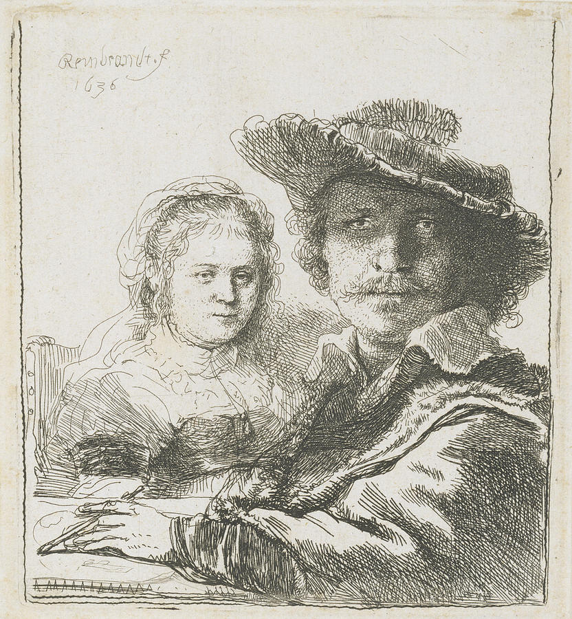 Rembrandt And His Wife Saskia Drawing by Celestial Images