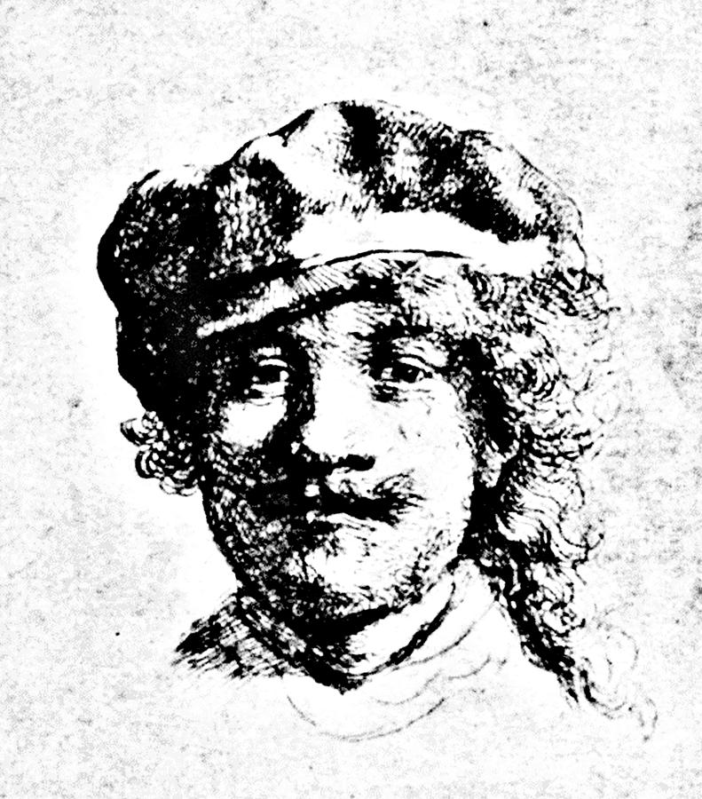 Rembrandt Drawing - Rembrandt Self Portrait Engraving by    
