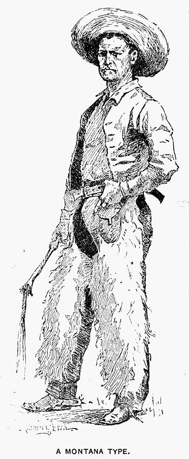 Portrait Drawing - Remington Cowboy, 1887 by Granger