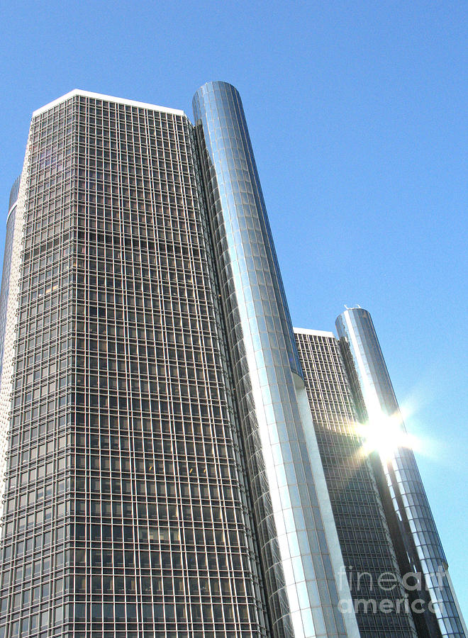 RenCen Towers and Sunburst Photograph by Ann Horn