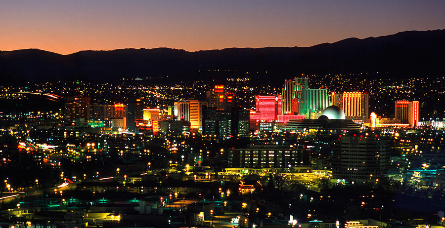 Reno, Nevada Skyline At Dusk Photograph by Theodore Clutter