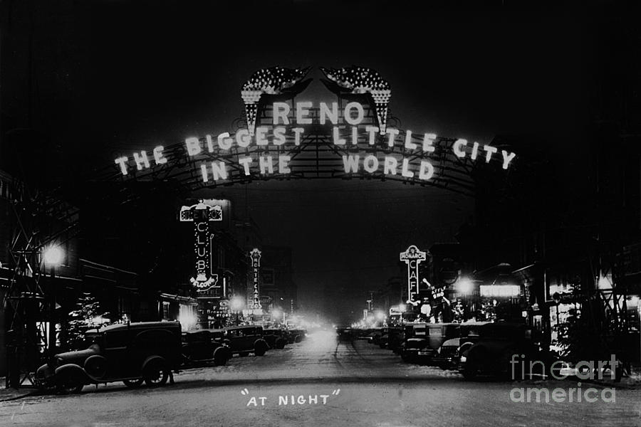 Reno Photograph - Reno Nevada The Biggest Little City in the World. The arch spans Virginia street circa 1936 by Monterey County Historical Society