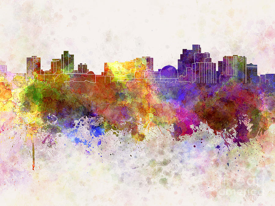 Reno Skyline In Watercolor Background Painting By Pablo Romero