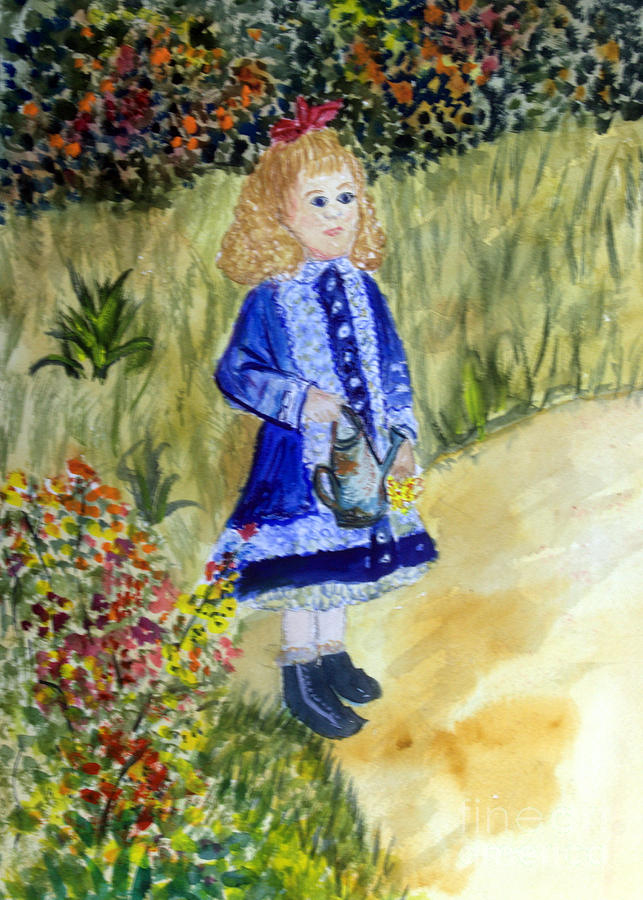 Renoir Girl with Watering Can in watercolor Painting by Donna Walsh