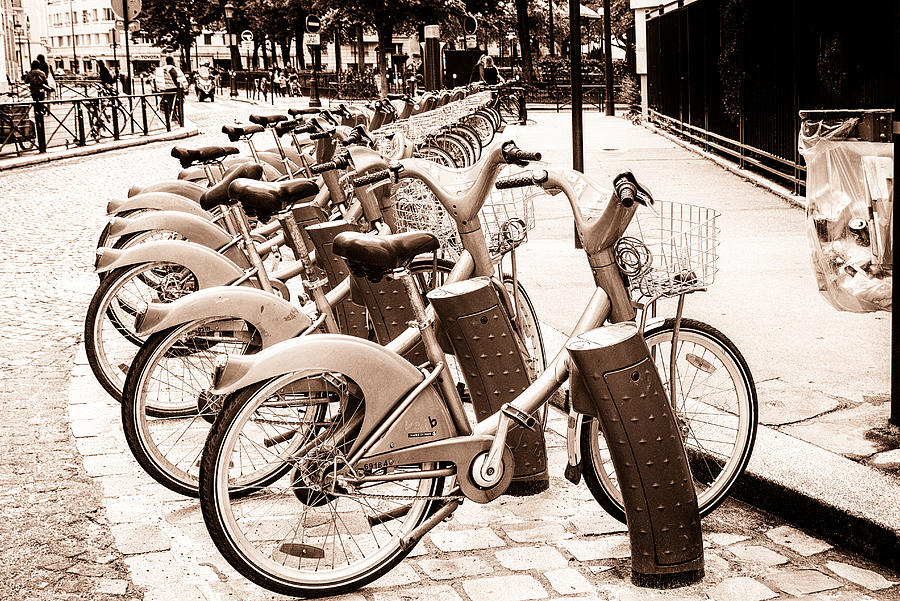 Rent A Bike in Paris Toned Photograph by Georgia Clare