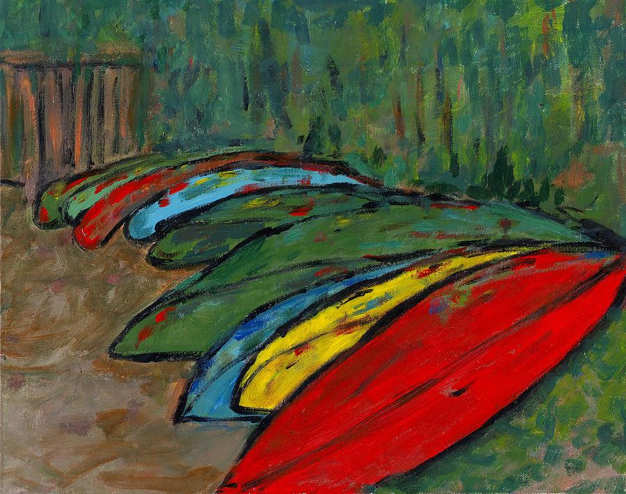 Rental Canoes at Bon Echo Painting by David Dossett