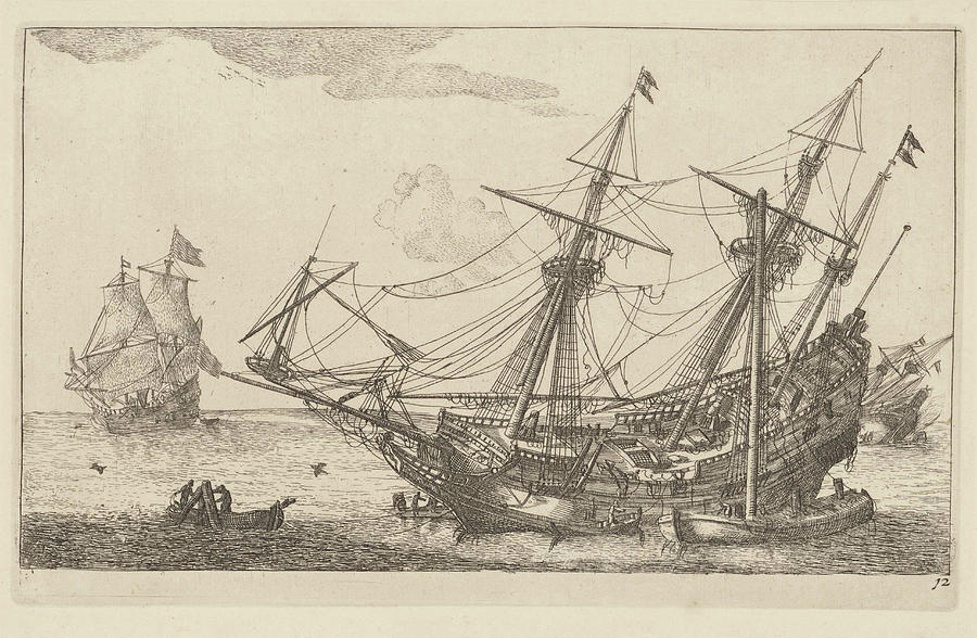 Repairs To The Hull Of A Merchant Ship, Anonymous Drawing by Anonymous ...