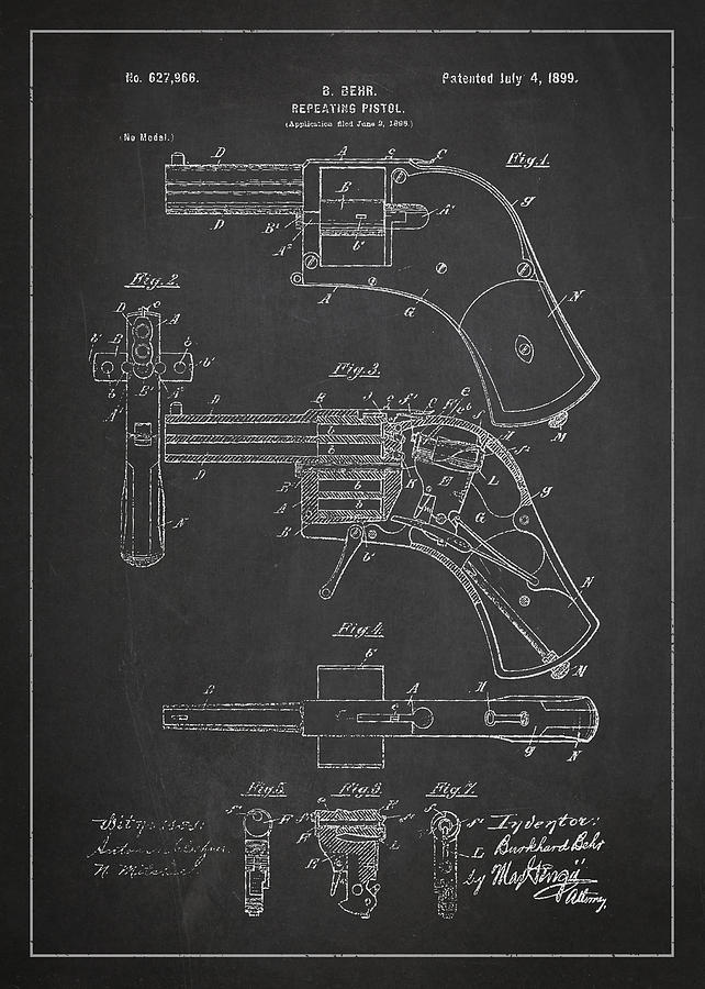 Vintage Digital Art - Repeating Pistol Drawing From 1899 by Aged Pixel