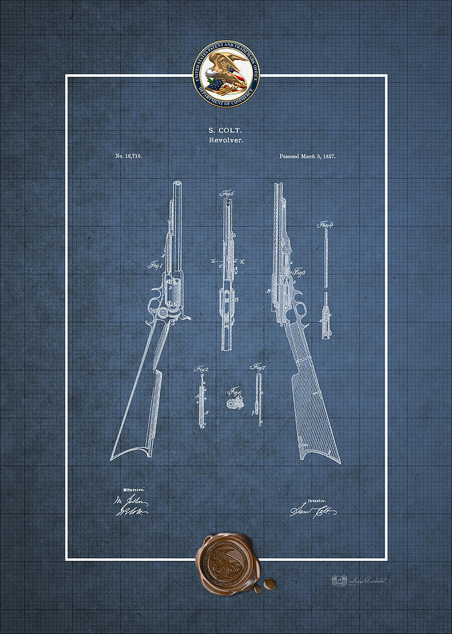 Repeating Rifle Lubrication Method by S. Colt - Vintage Patent Blueprint Digital Art by Serge Averbukh