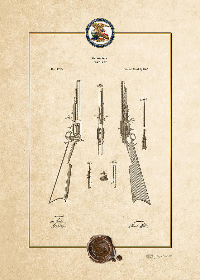 Repeating Rifle Lubrication Method by S. Colt - Vintage Patent Document Digital Art by Serge Averbukh