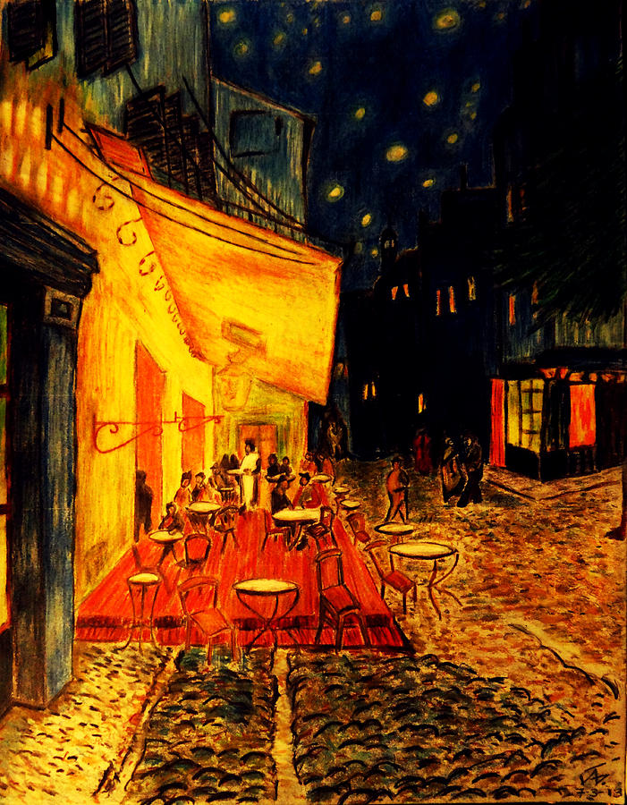 Vincent Van Gogh Drawing - Replica of Van Goghs Cafe at Night by Jose A Gonzalez Jr