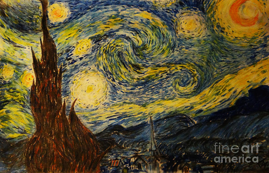 Vincent Van Gogh Drawing - Replica of Van Goghs Starry Night by Jose A Gonzalez Jr