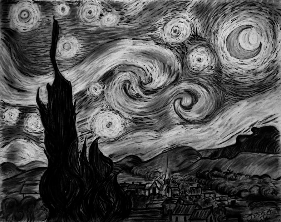 Replica of Vincent van Gogh Starry Night Drawing by Jose A Gonzalez Jr