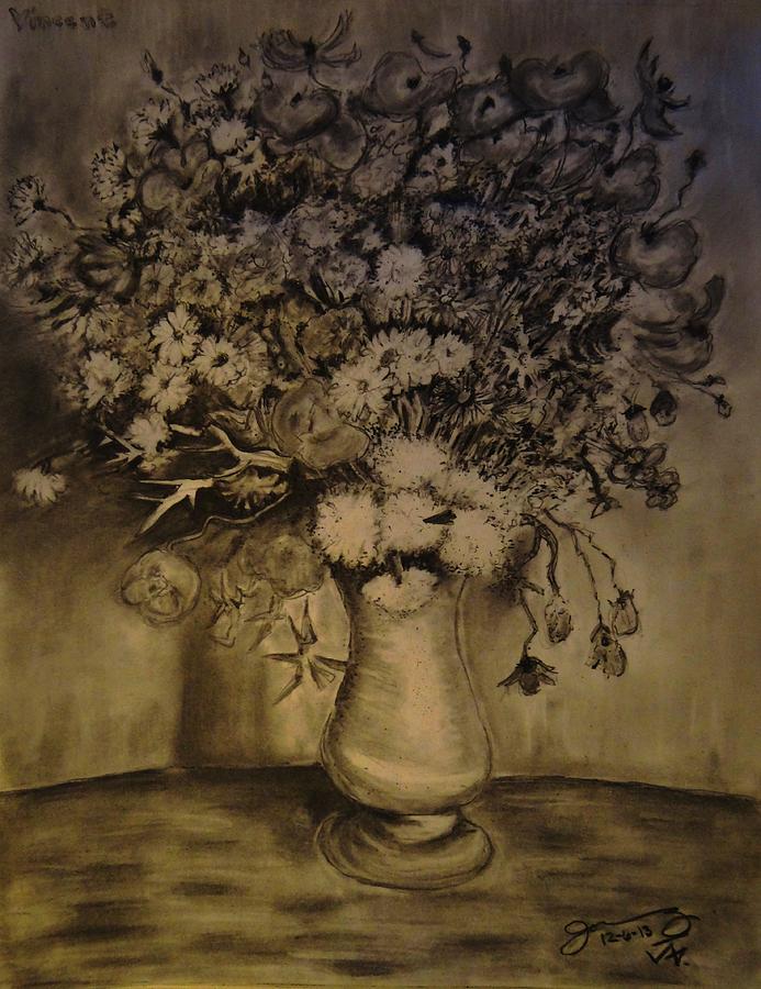 Replica Of Vincents Still Life  Vase With Cornflowers And Poppies Drawing