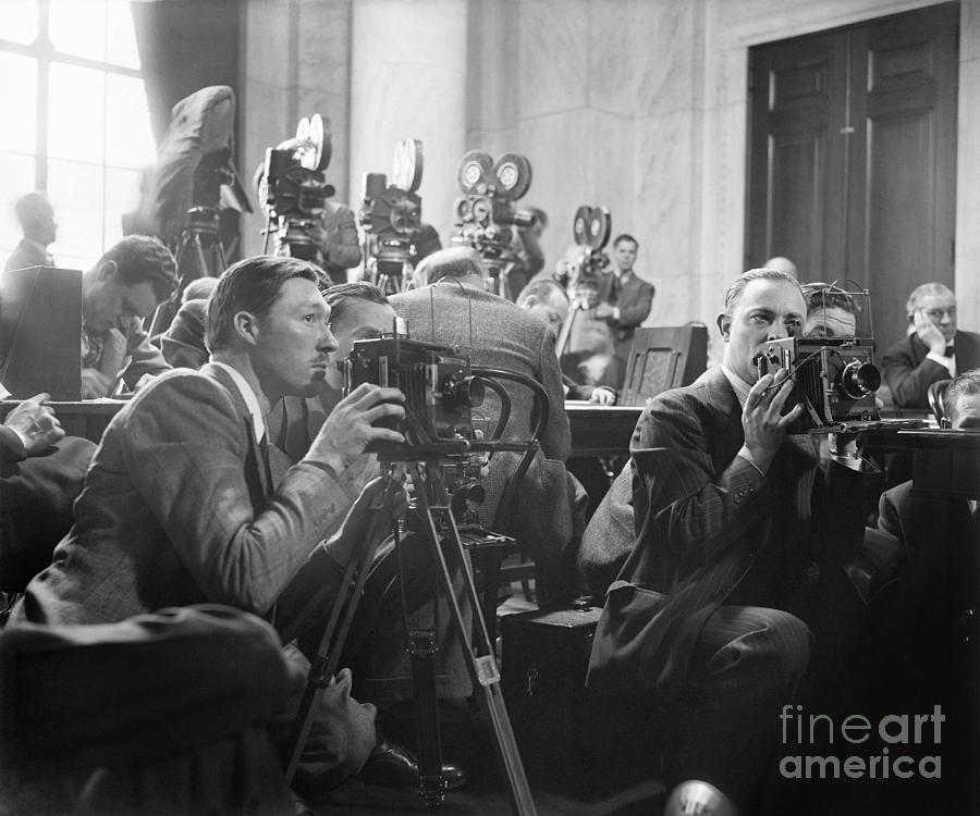 Harris And Ewing Photograph - Reporters Filming Law Hearings, 1939 by Library Of Congress