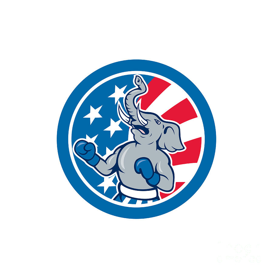 Elephant Digital Art - Republican Elephant Boxer Mascot Circle Cartoon by Aloysius Patrimonio