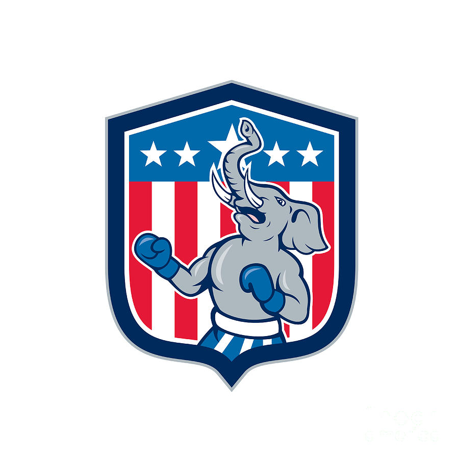 Elephant Digital Art - Republican Elephant Boxer Mascot Shield Cartoon by Aloysius Patrimonio