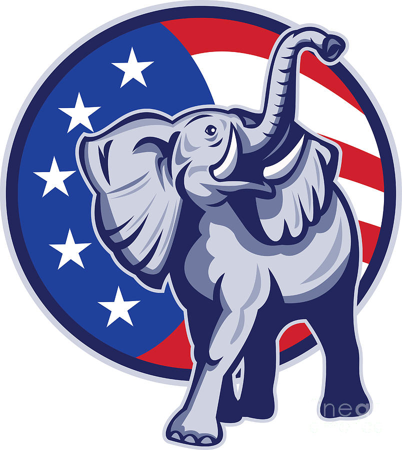 Elephant Digital Art - Republican Elephant Mascot USA Flag by Aloysius Patrimonio
