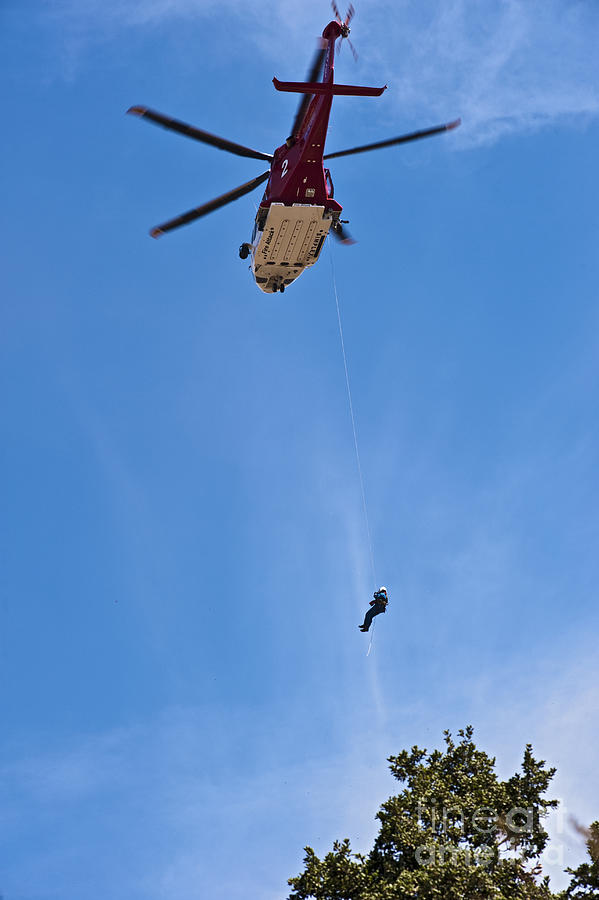 Rescue Helicopter over Los Angeles Mt Hollywood Photograph by David Zanzinger