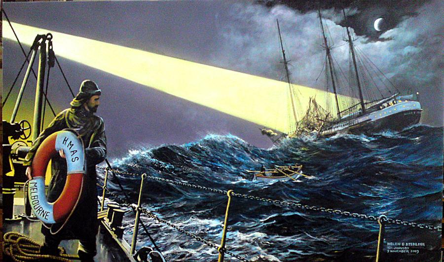 Rescue of the HELEN B.  STERLING 1922 Painting by Tim Johnson