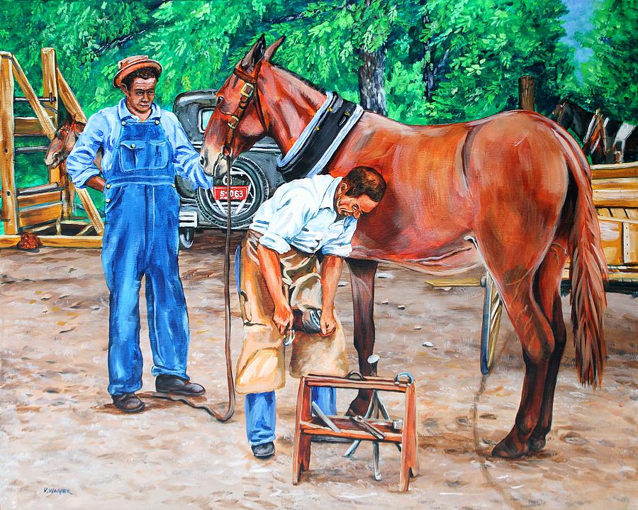 Reshoeing the Farm Mule Painting by Karl Wagner