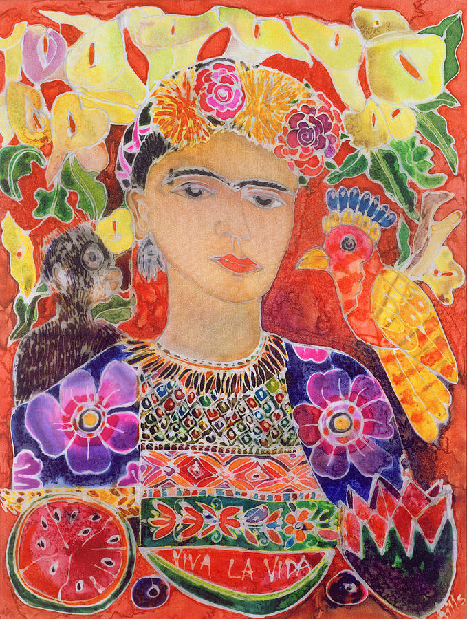 Parrot Photograph - Respects To Frida Kahlo, 2002 Coloured Ink On Silk by Hilary Simon